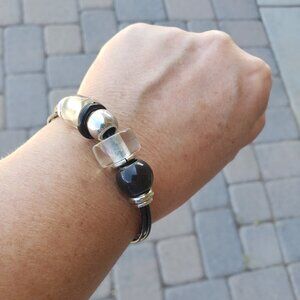 Chico's Leather and Chunky Bead Bracelet